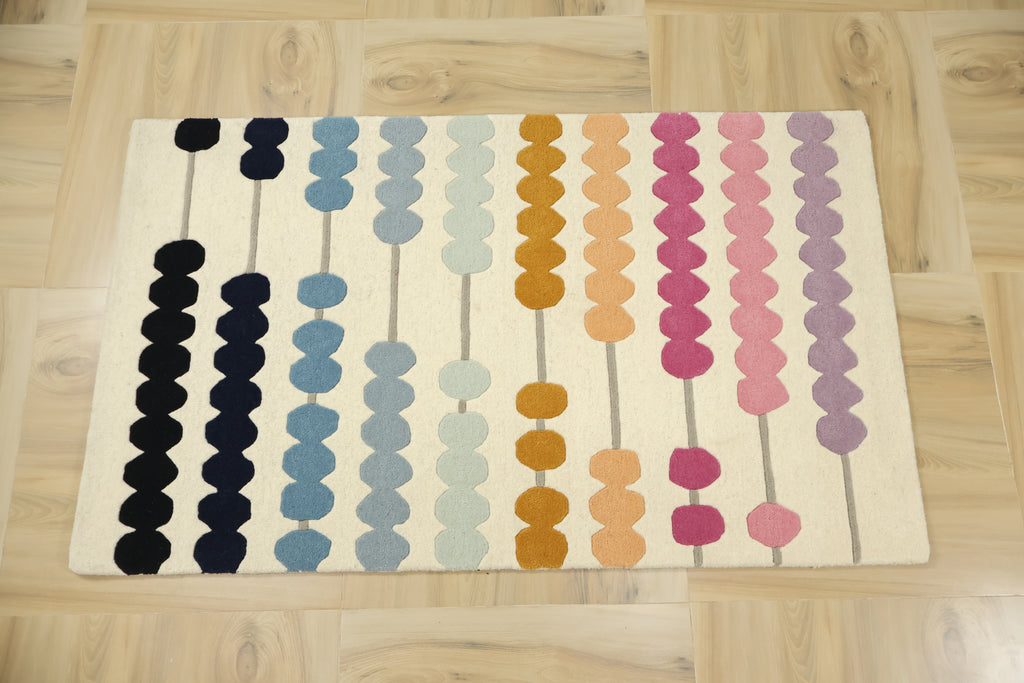 Math Abacus Kids Hand Tufted Wool Rug Beige