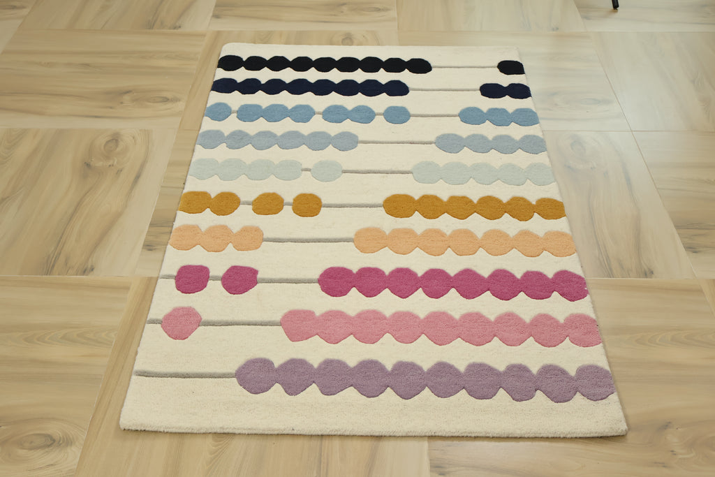 Math Abacus Kids Hand Tufted Wool Rug Beige