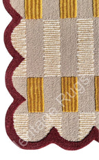 Matilda Plaid Scalloped Hand Tufted Wool Rug Sand Beige