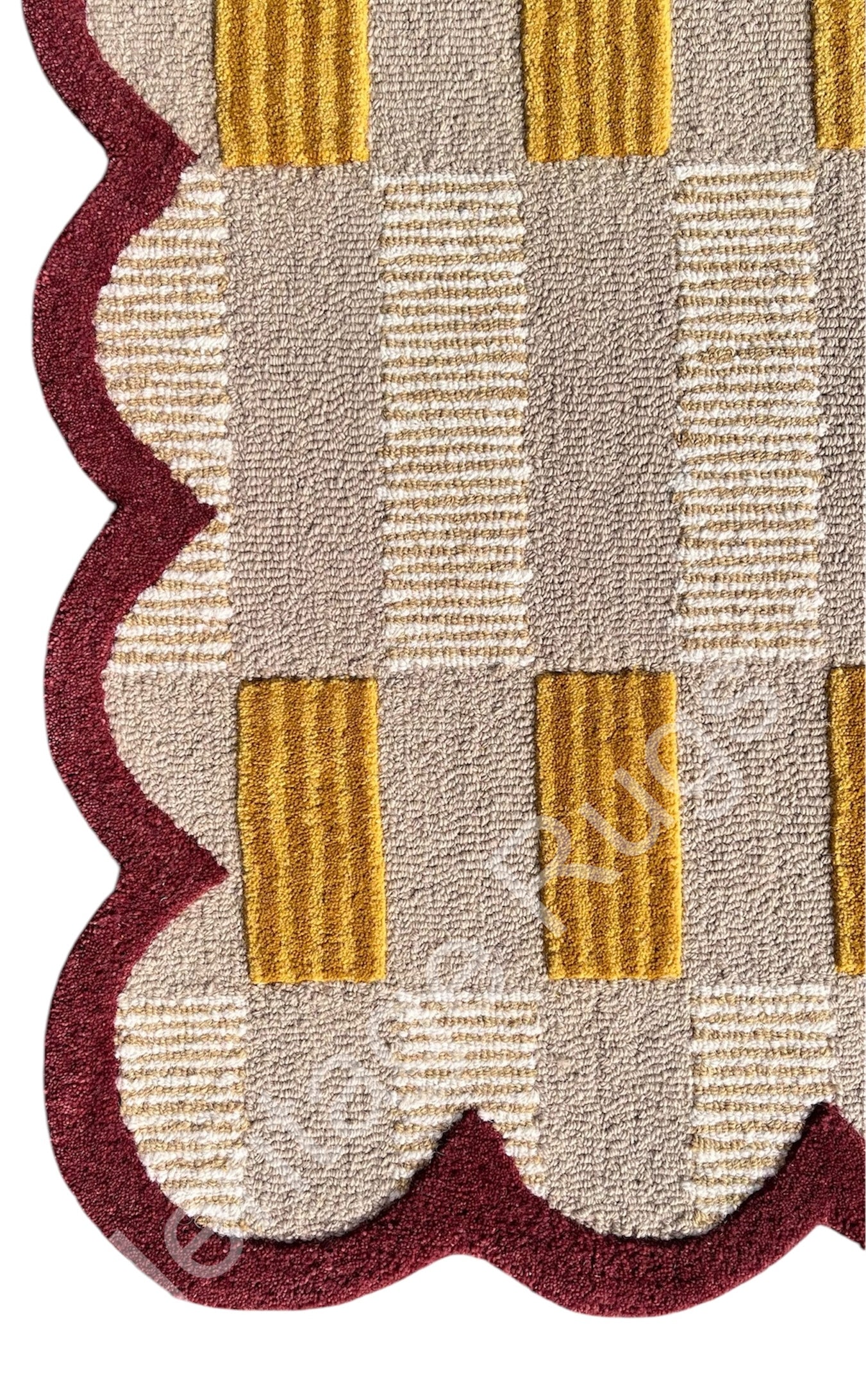 Matilda Plaid Scalloped Hand Tufted Wool Rug Sand Beige