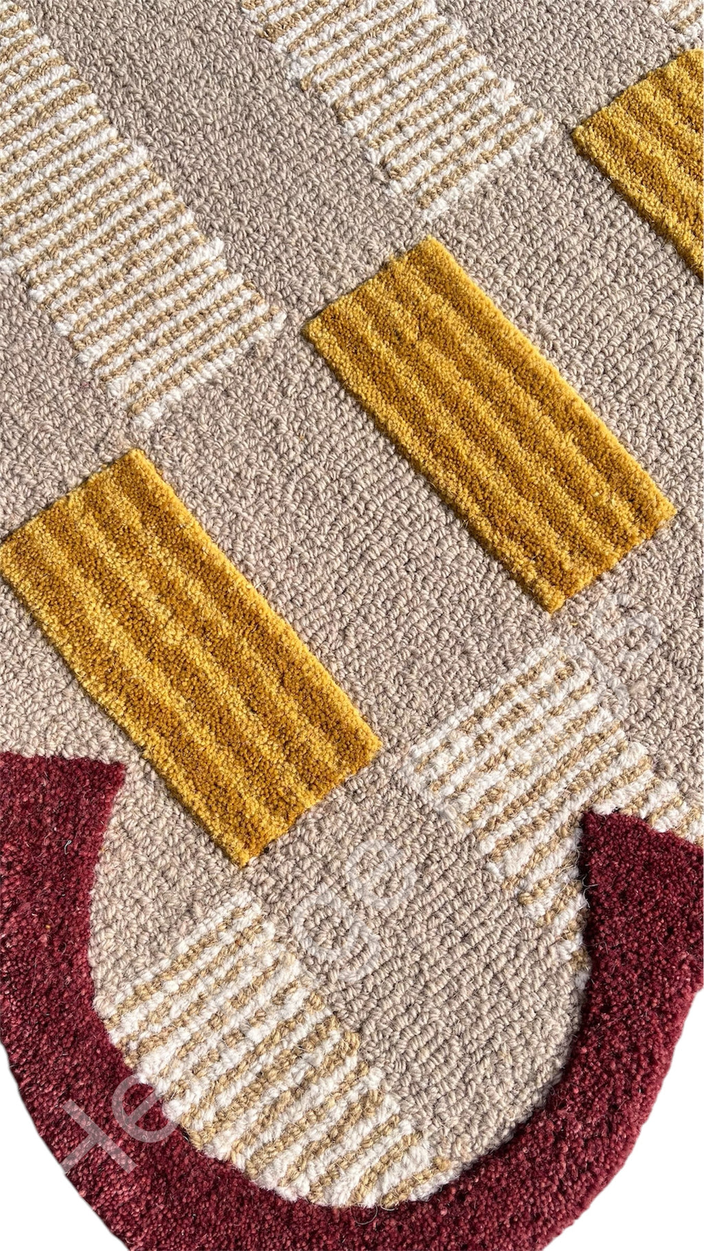 Matilda Plaid Scalloped Hand Tufted Wool Rug Sand Beige