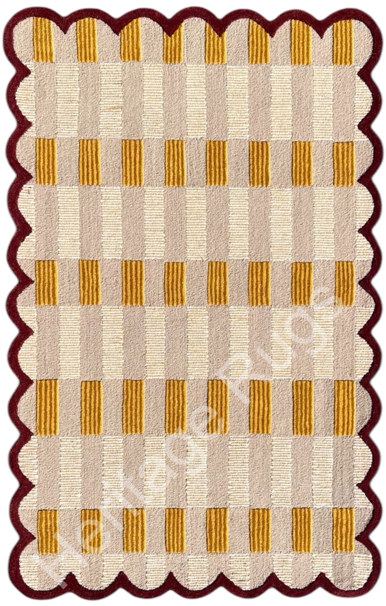 Matilda Plaid Scalloped Hand Tufted Wool Rug Sand Beige