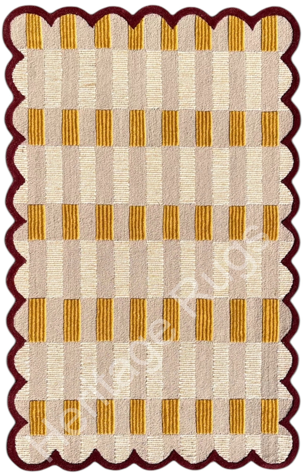 Matilda Plaid Scalloped Hand Tufted Wool Rug Sand Beige