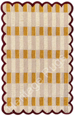 Matilda Plaid Scalloped Hand Tufted Wool Rug Sand Beige