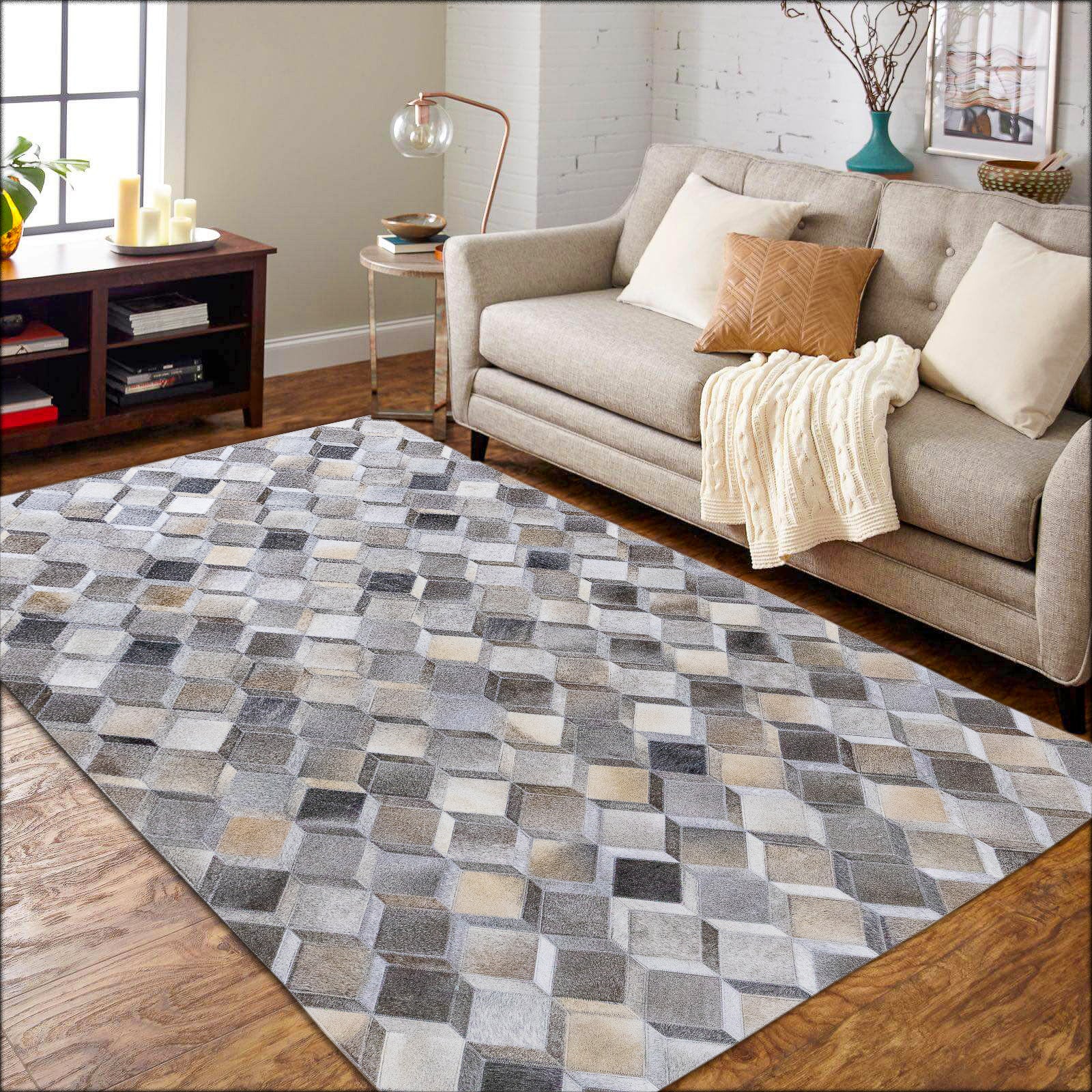 Moroccan Leather Hide Rug Grey Multicolor