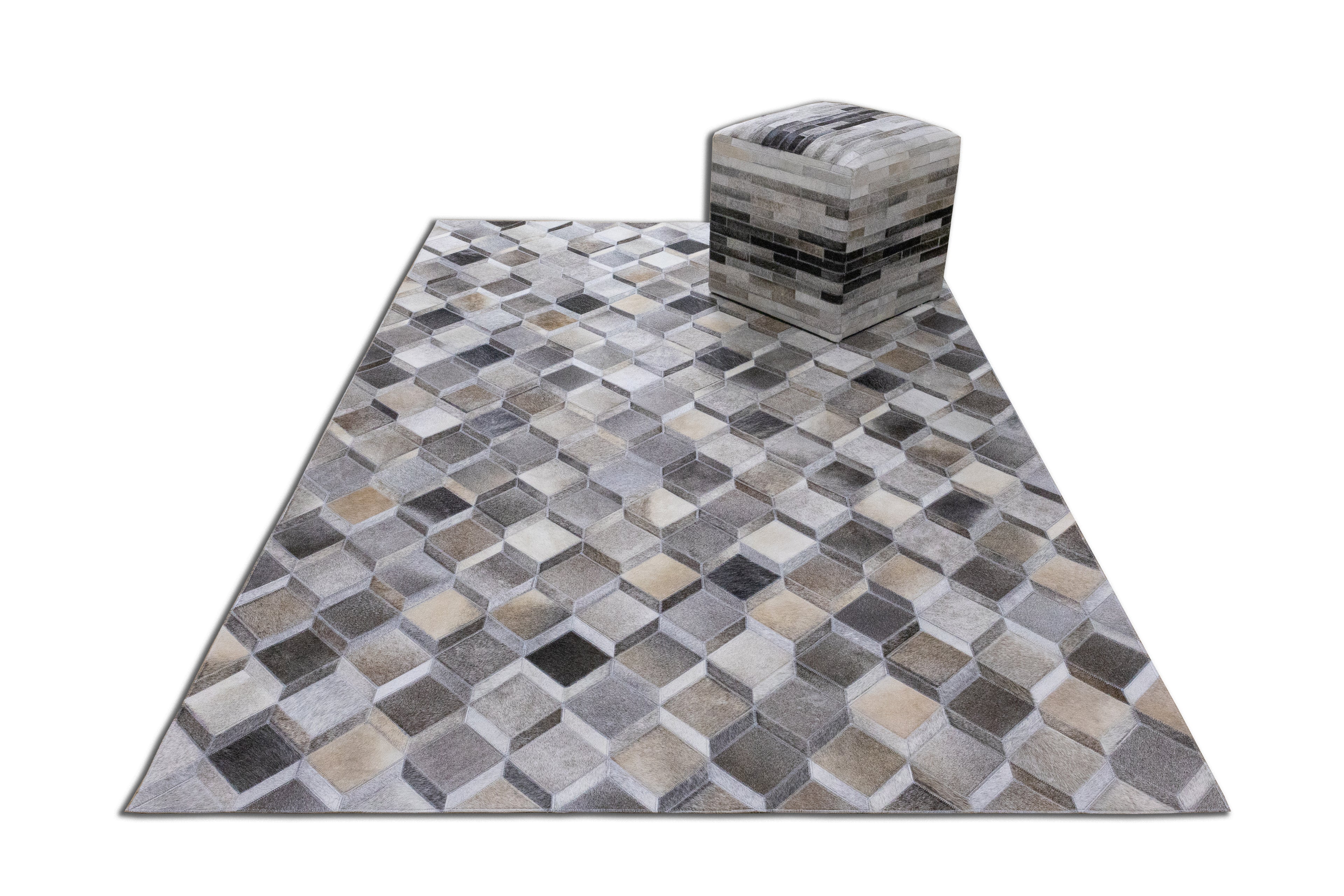 Moroccan Leather Hide Rug Grey Multicolor