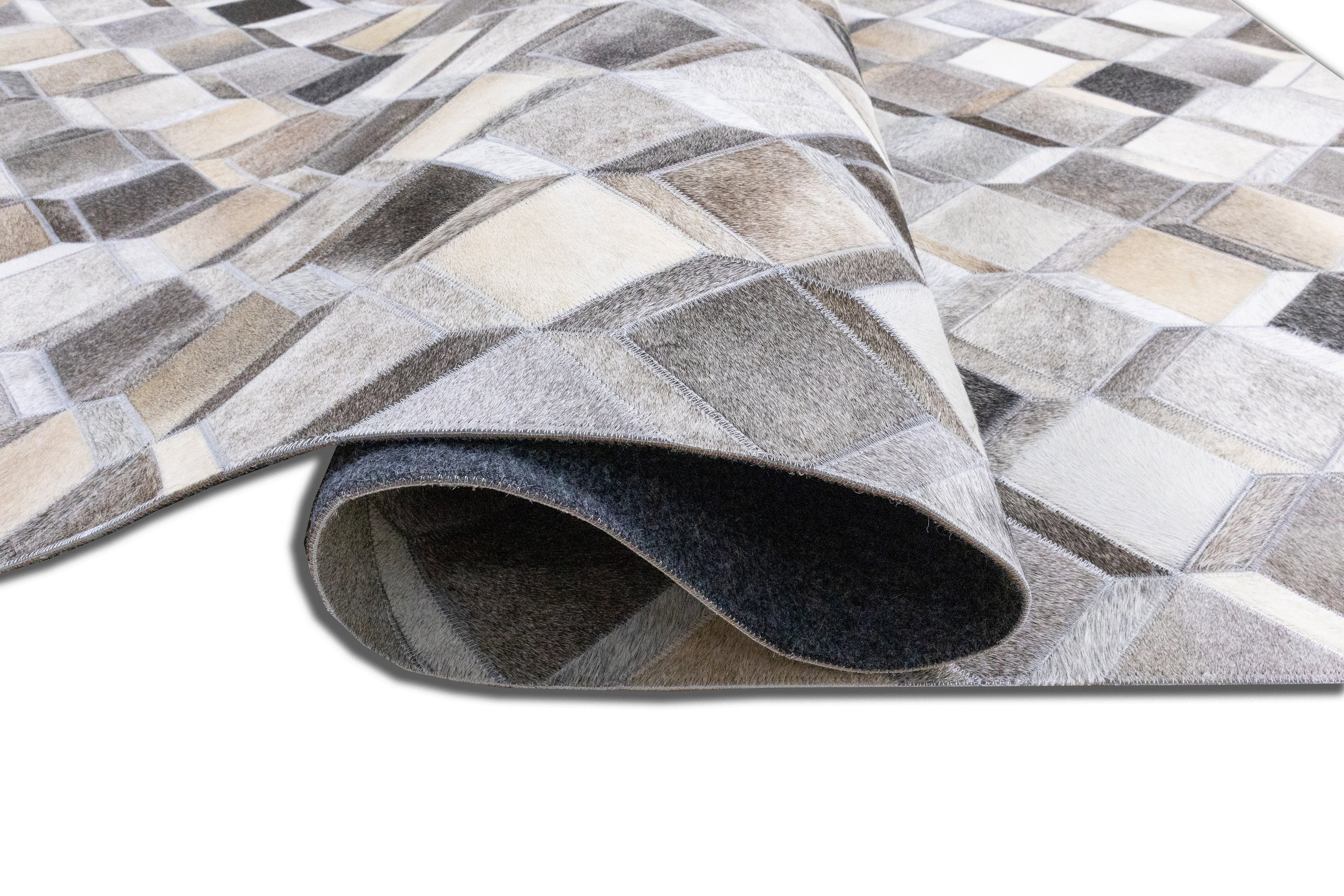 Moroccan Leather Hide Rug Grey Multicolor