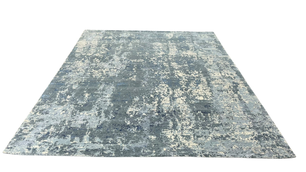 Mystic Abstract Hand Knotted Wool Silk Rug Blue