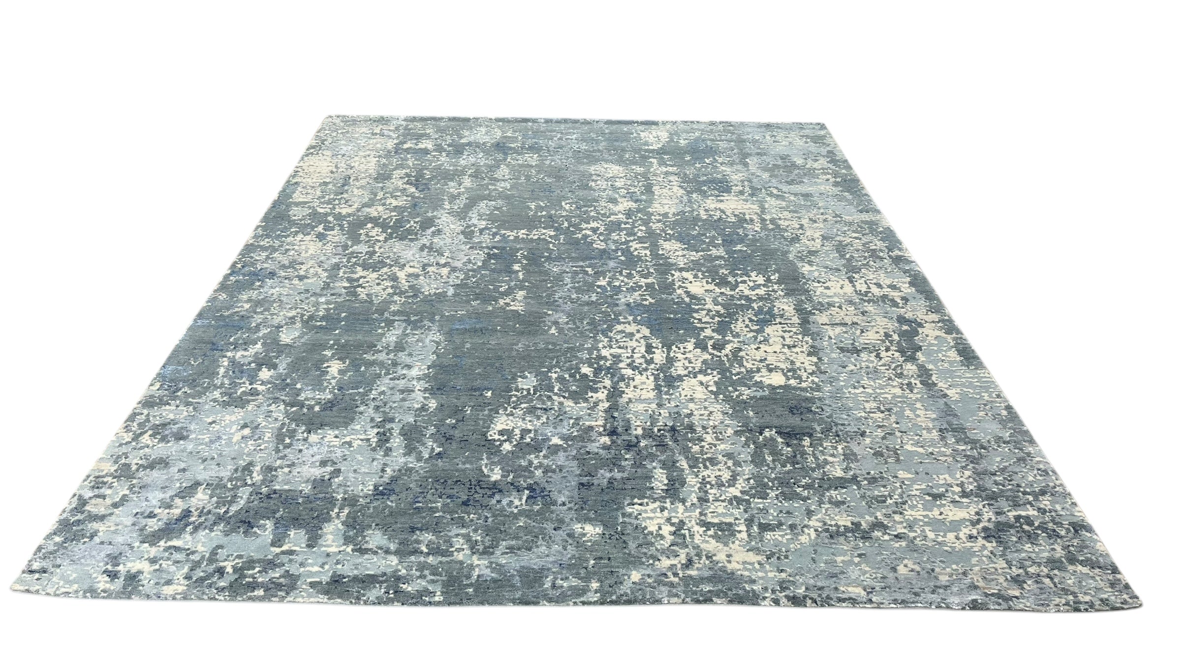 Mystic Abstract Hand Knotted Wool Silk Rug Blue