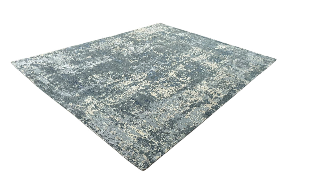 Mystic Abstract Hand Knotted Wool Silk Rug Blue