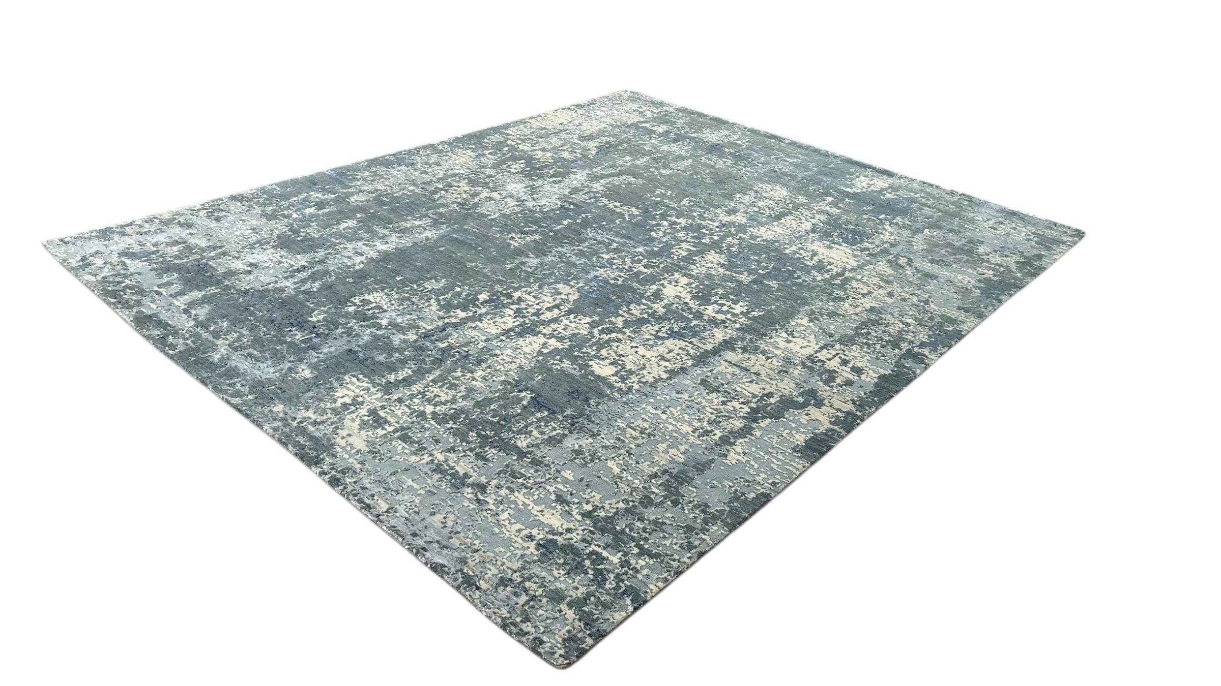 Mystic Abstract Hand Knotted Wool Silk Rug Blue