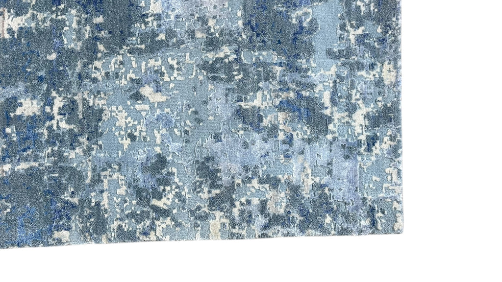 Mystic Abstract Hand Knotted Wool Silk Rug Blue