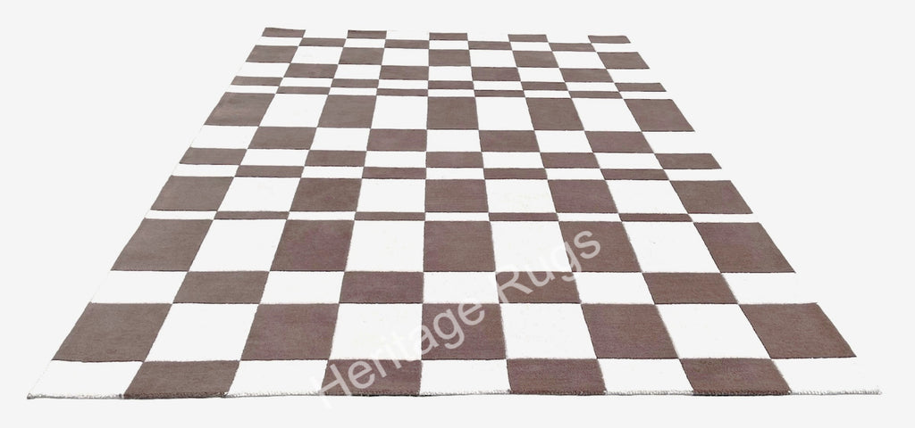 Nordic Abstract Checkered Hand Tufted Wool Rug Brown