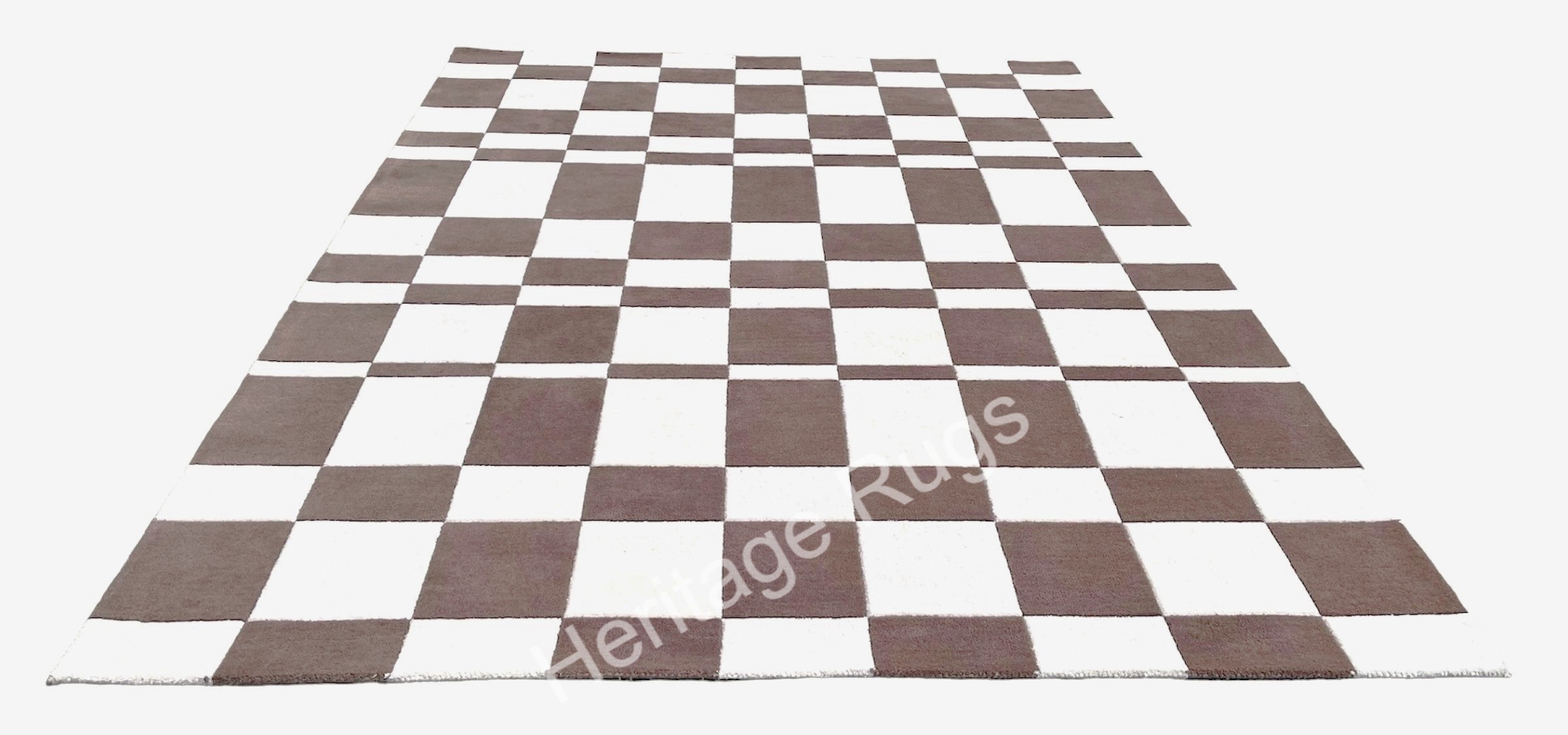 Nordic Abstract Checkered Hand Tufted Wool Rug Brown