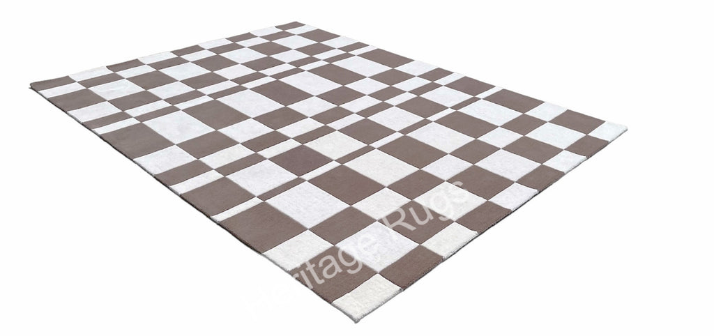 Nordic Abstract Checkered Hand Tufted Wool Rug Brown