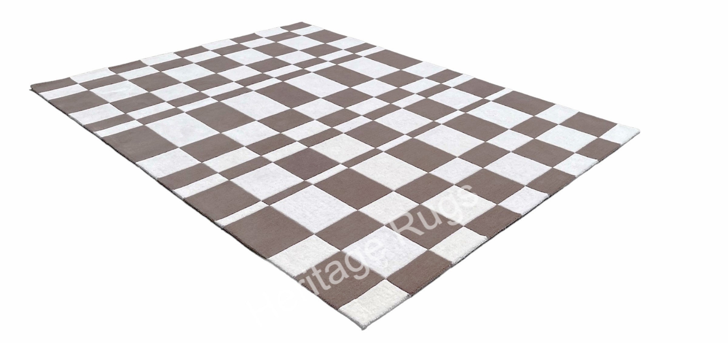 Nordic Abstract Checkered Hand Tufted Wool Rug Brown
