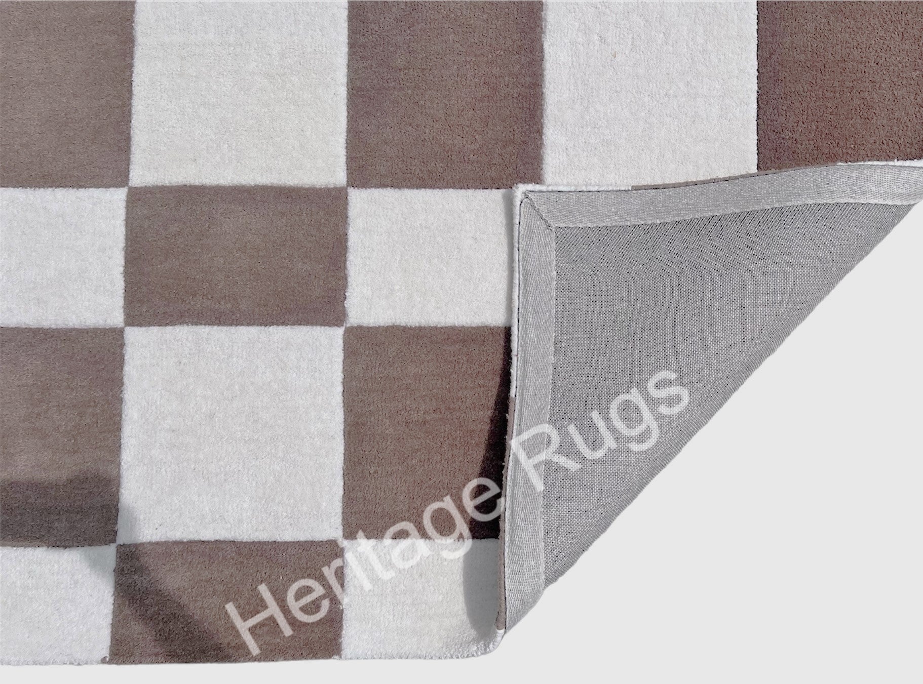 Nordic Abstract Checkered Hand Tufted Wool Rug Brown