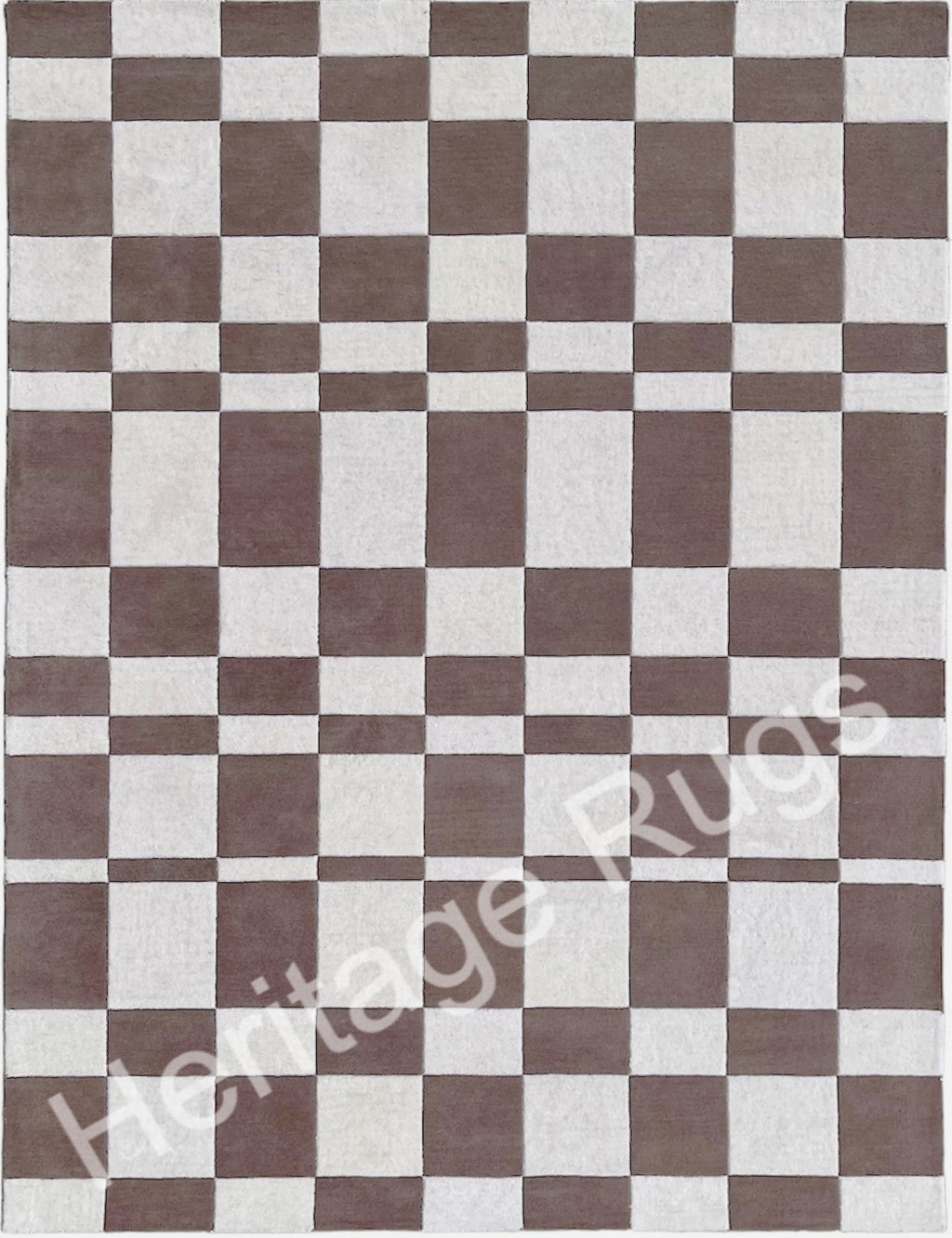 Nordic Abstract Checkered Hand Tufted Wool Rug Brown