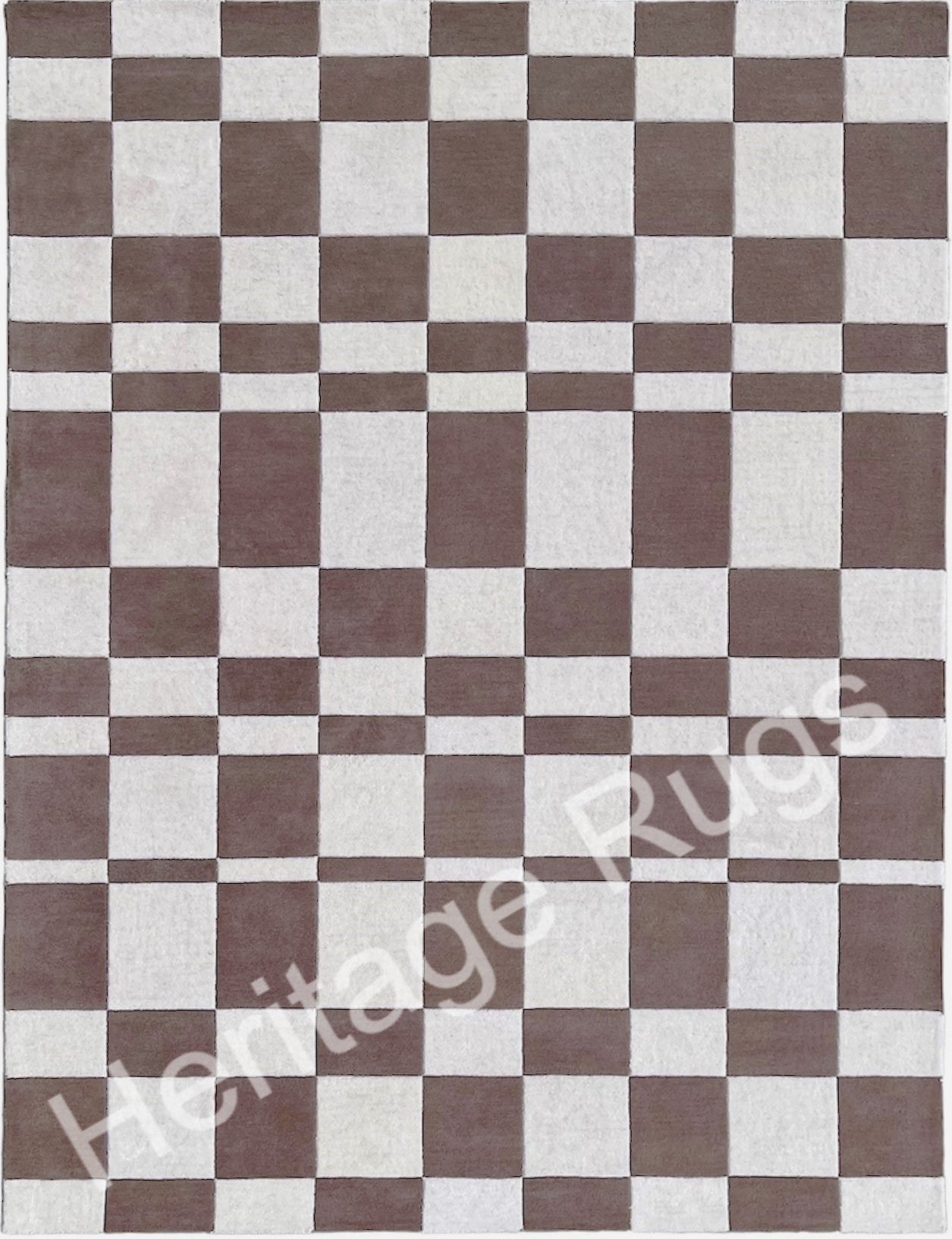 Nordic Abstract Checkered Hand Tufted Wool Rug Brown