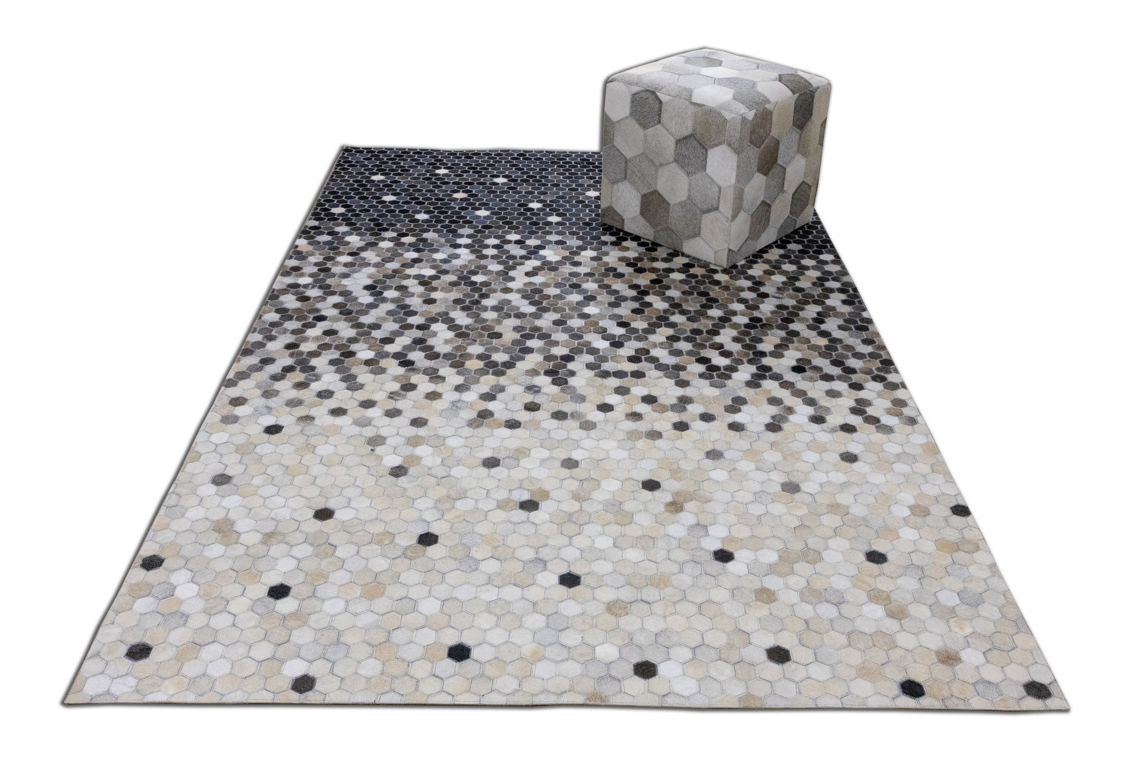 Ombre Leather Hide Rug Black to Beige
