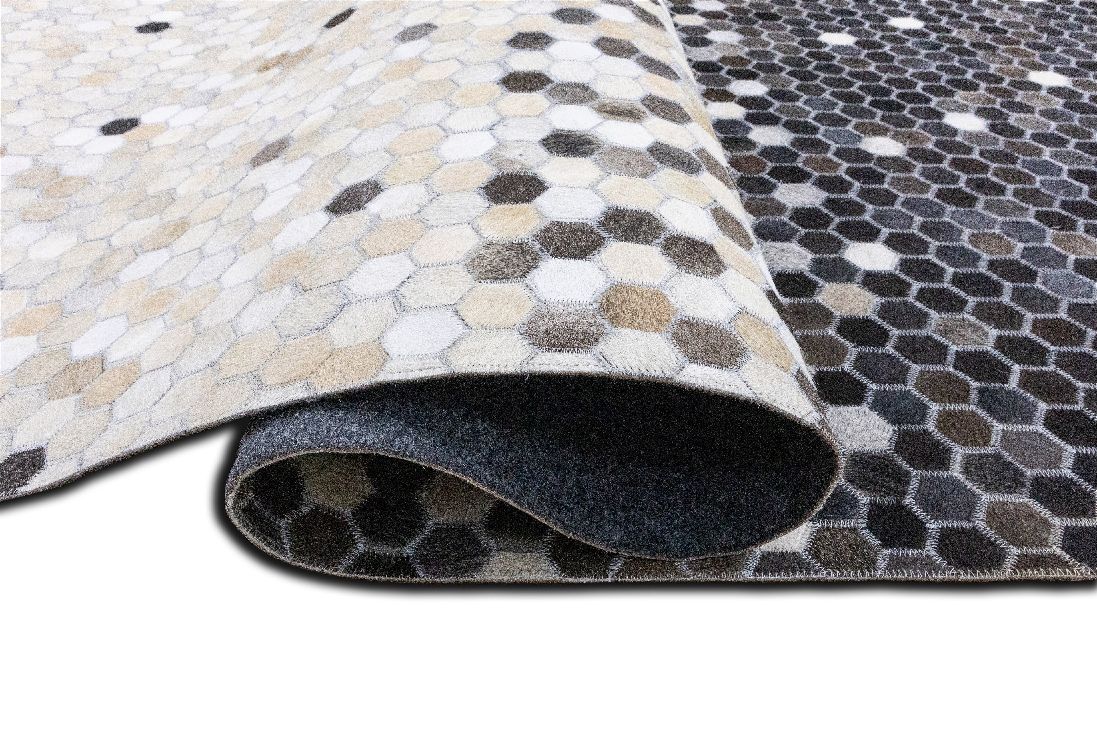 Ombre Leather Hide Rug Black to Beige