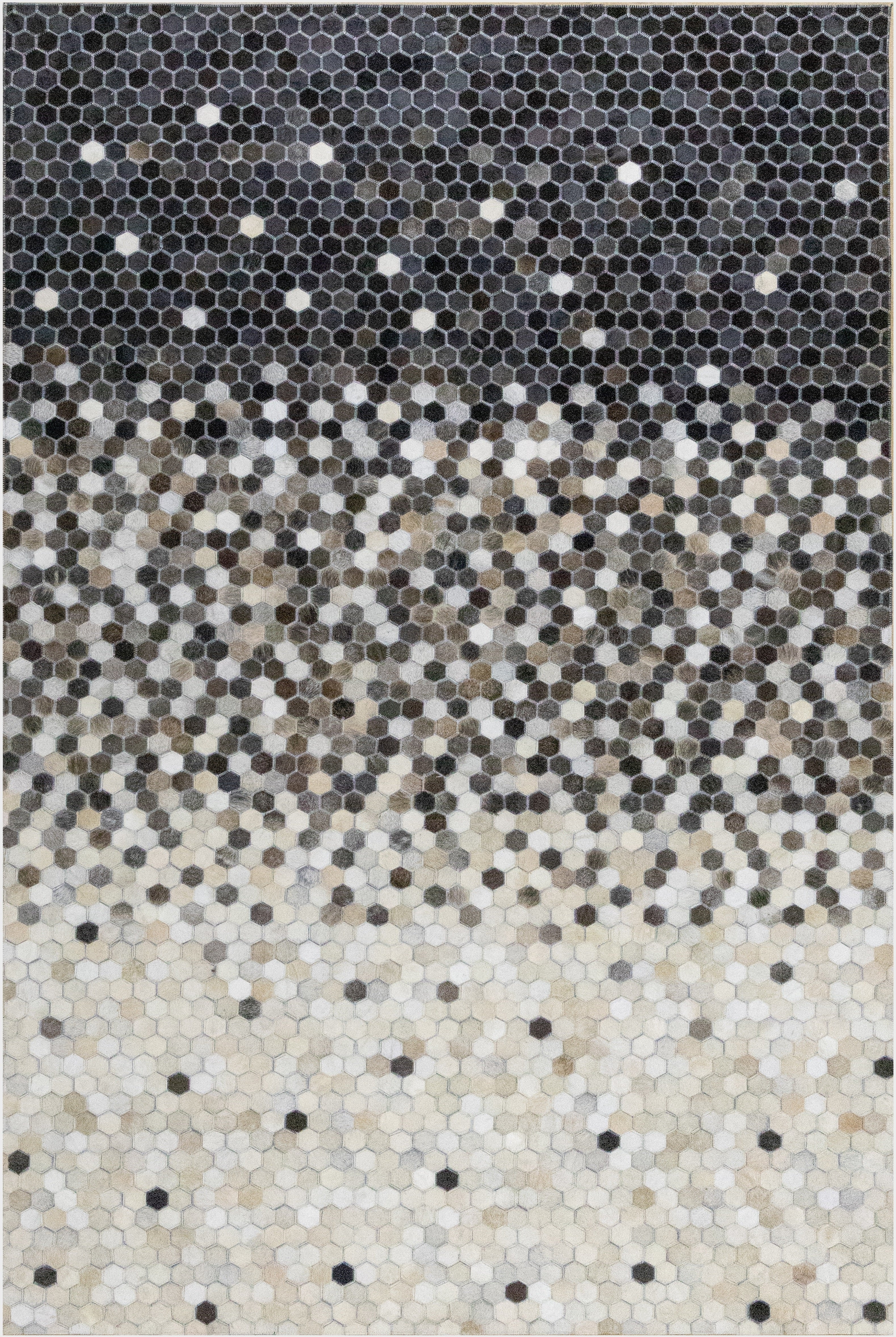Ombre Leather Hide Rug Black to Beige