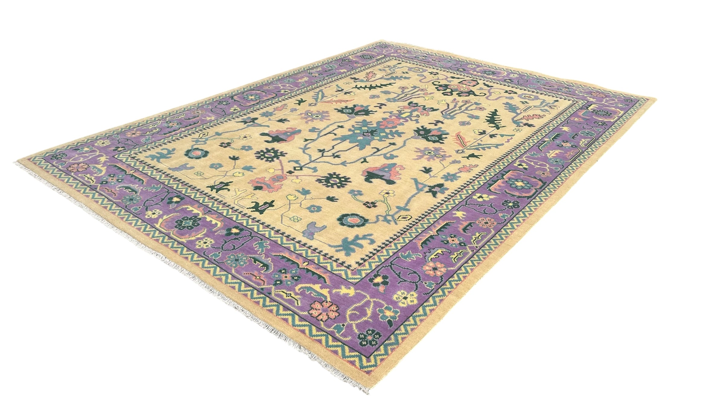 Pinank Oriental Traditional Hand Knotted Wool Rug Butter Yellow