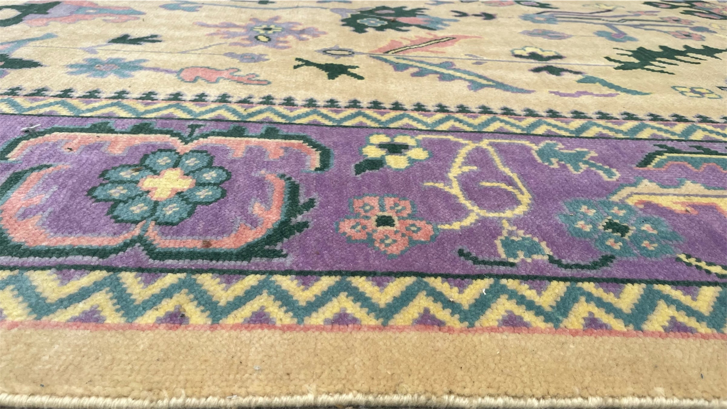 Pinank Oriental Traditional Hand Knotted Wool Rug Butter Yellow