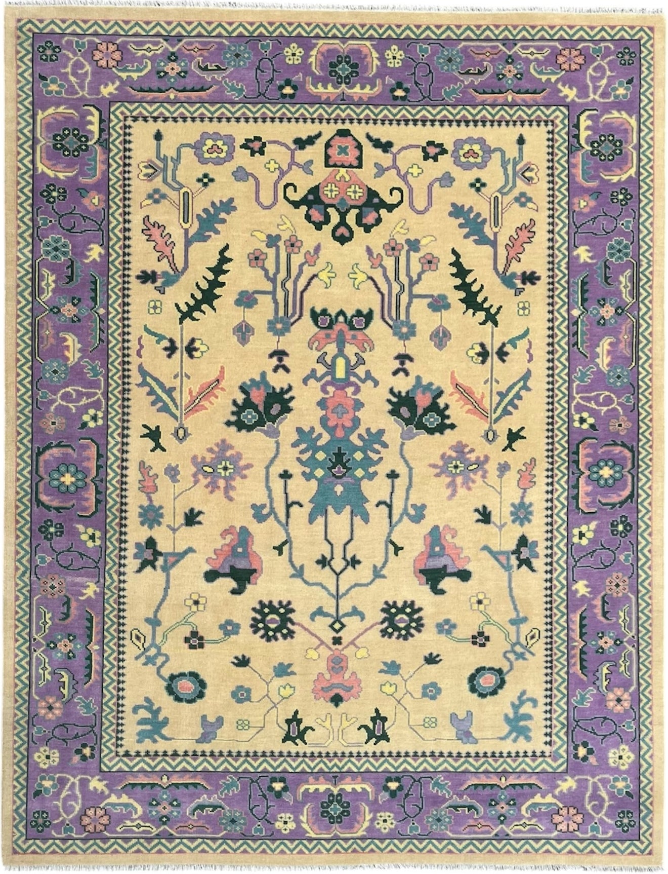 Pinank Oriental Traditional Hand Knotted Wool Rug Butter Yellow