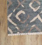 Retouched Abstract Hand Knotted Wool Rug Charcoal Grey