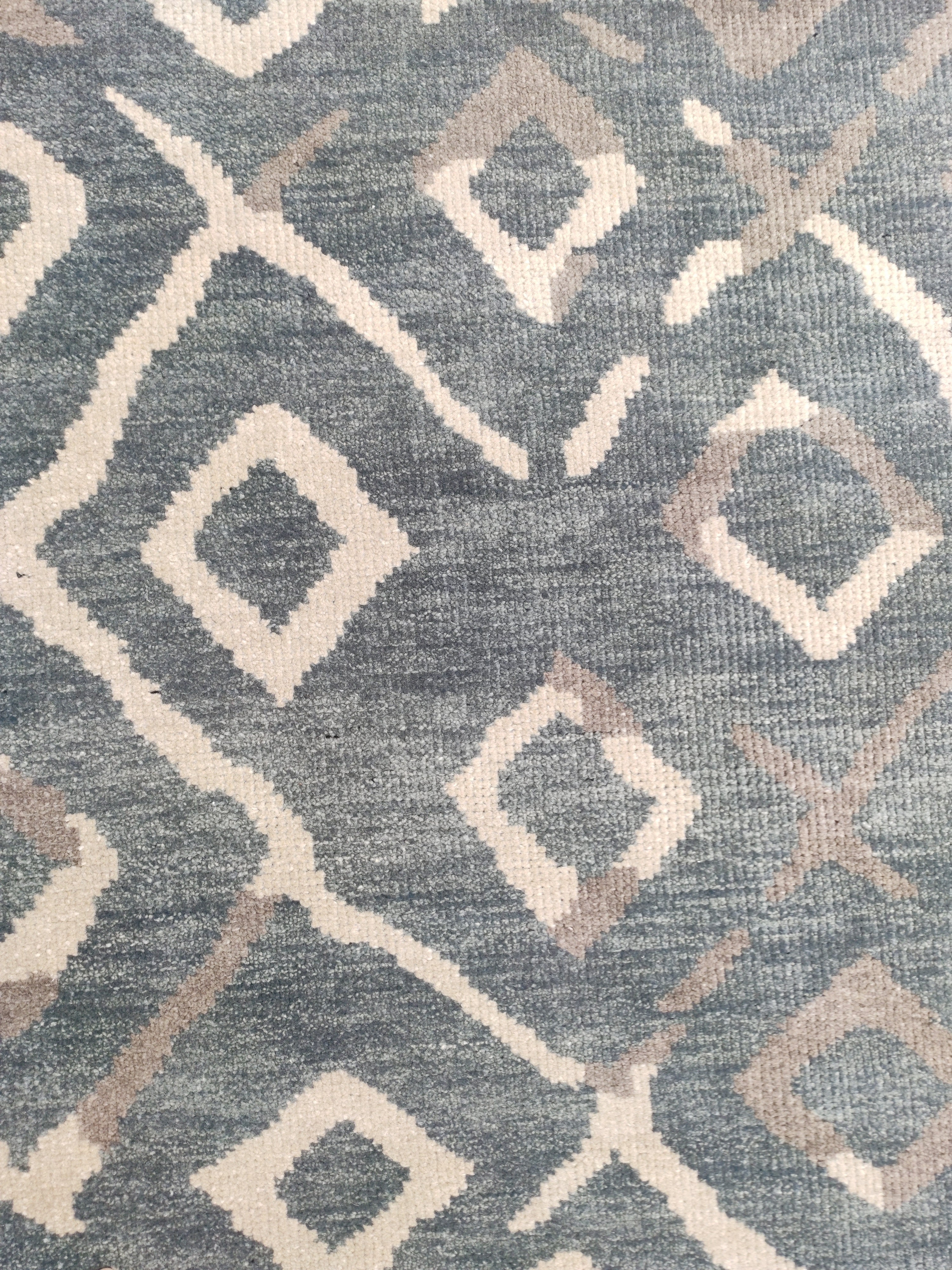 Retouched Abstract Hand Knotted Wool Rug Charcoal Grey