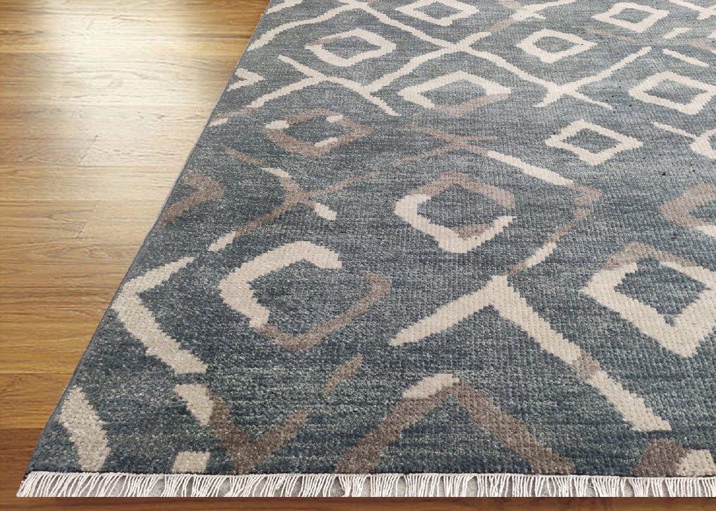 Retouched Abstract Hand Knotted Wool Rug Charcoal Grey