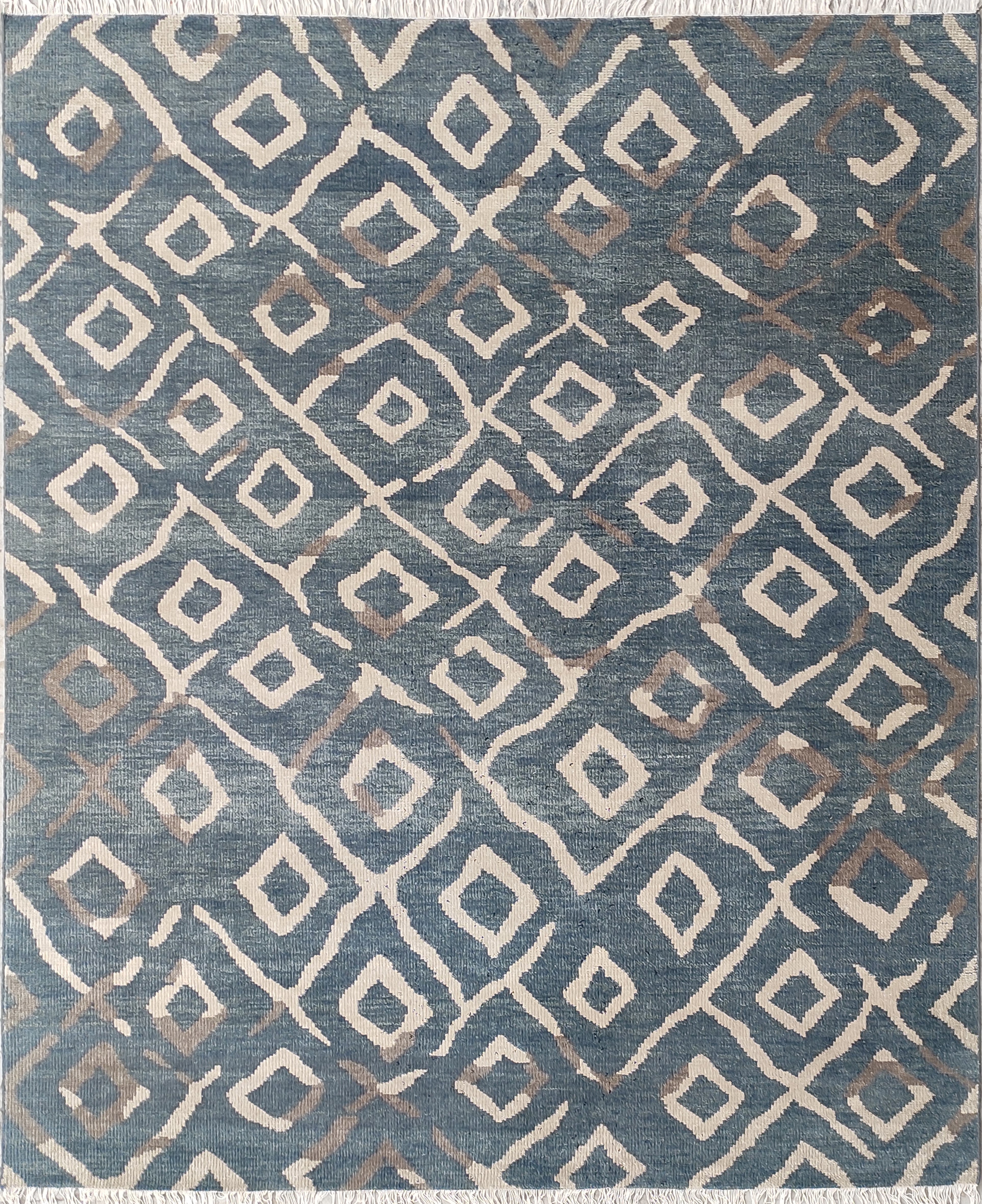 Retouched Abstract Hand Knotted Wool Rug Charcoal Grey