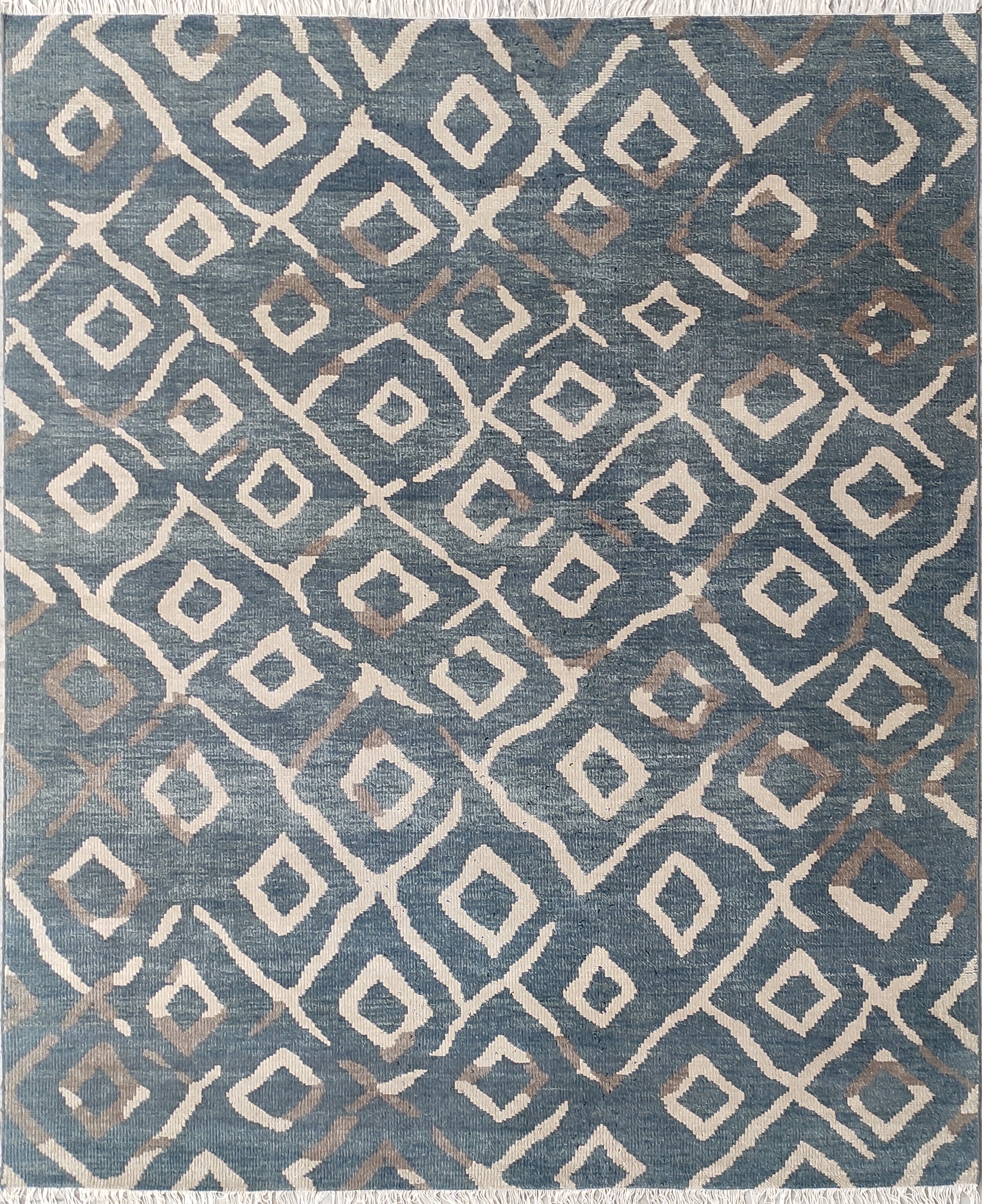Retouched Abstract Hand Knotted Wool Rug Charcoal Grey