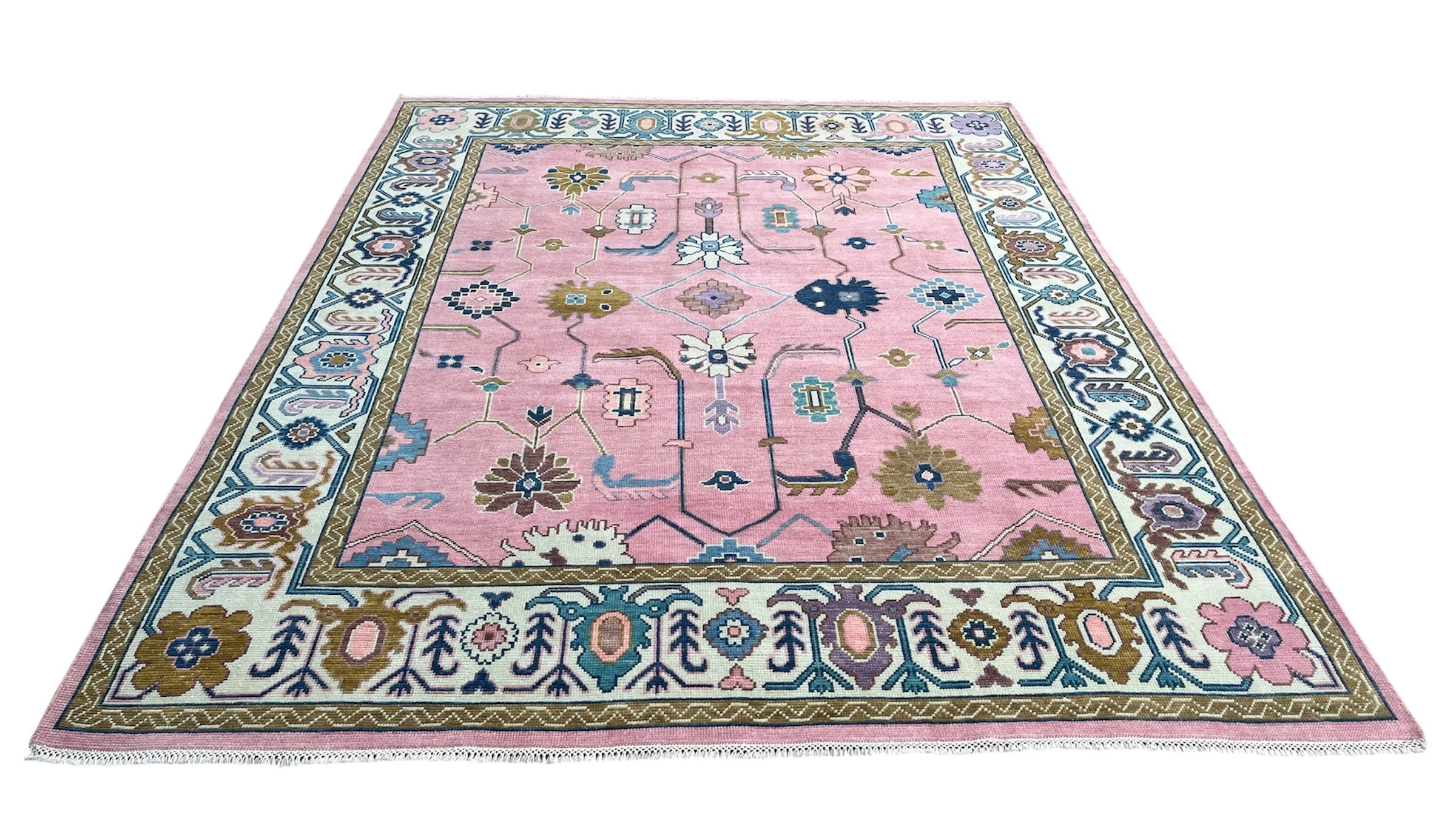 Rogo Traditional Oushak Hand Knotted Wool Rug Pink