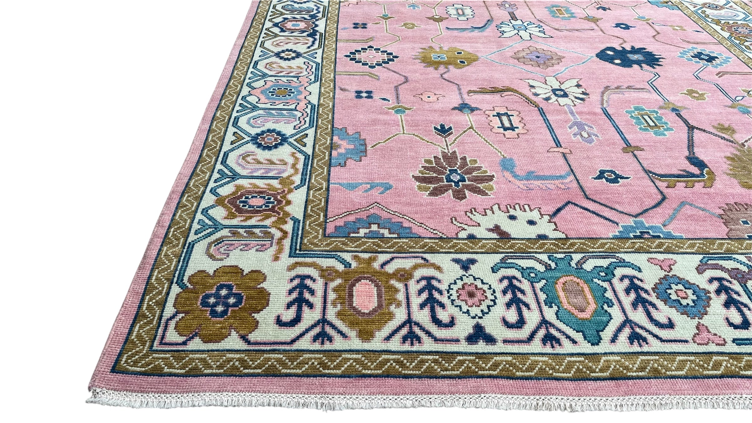 Rogo Traditional Oushak Hand Knotted Wool Rug Pink