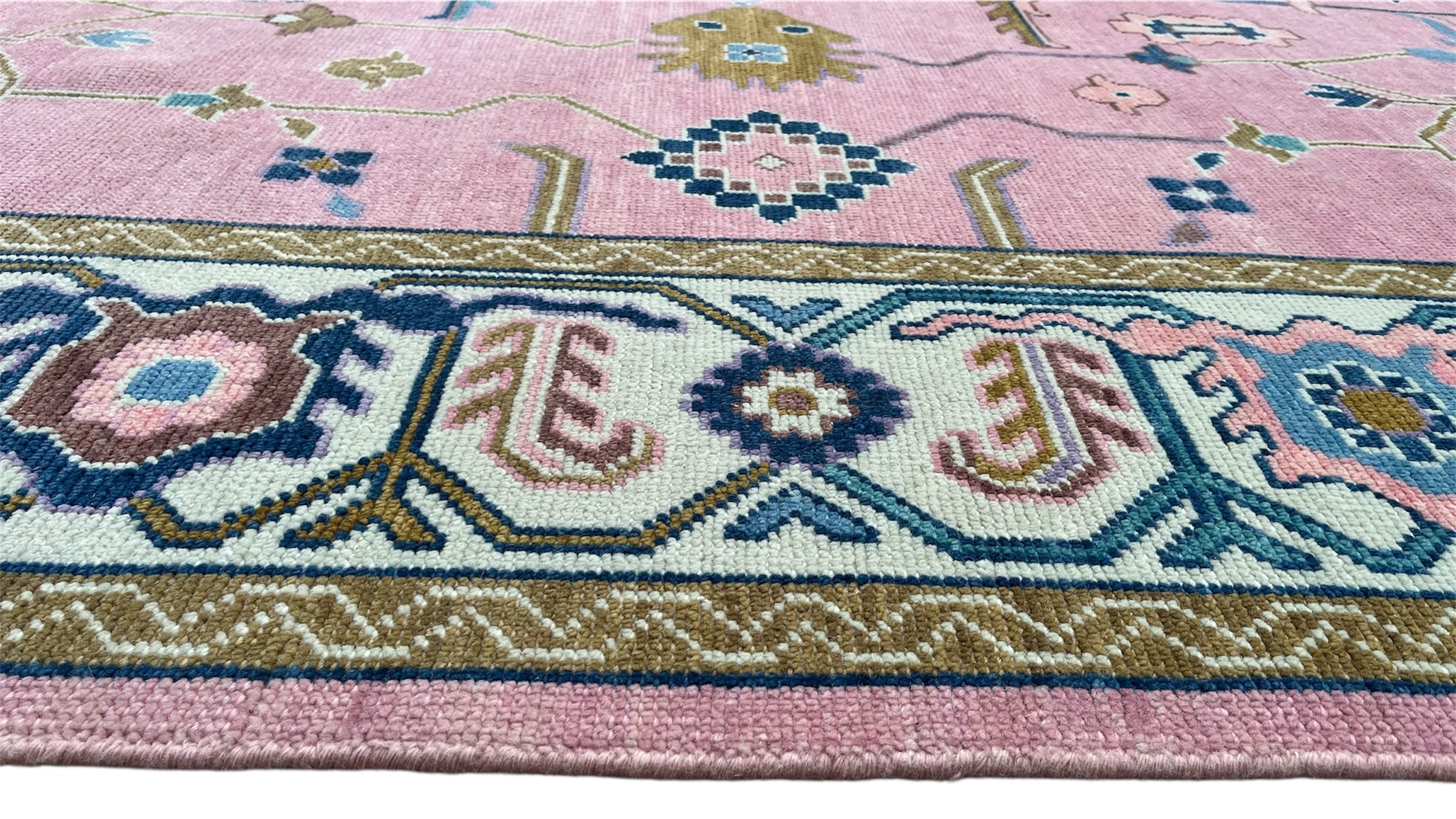 Rogo Traditional Oushak Hand Knotted Wool Rug Pink
