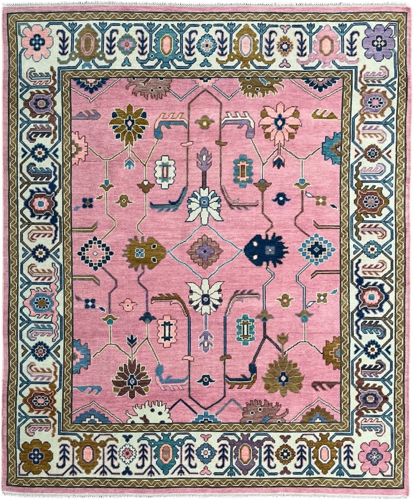 Rogo Traditional Oushak Hand Knotted Wool Rug Pink