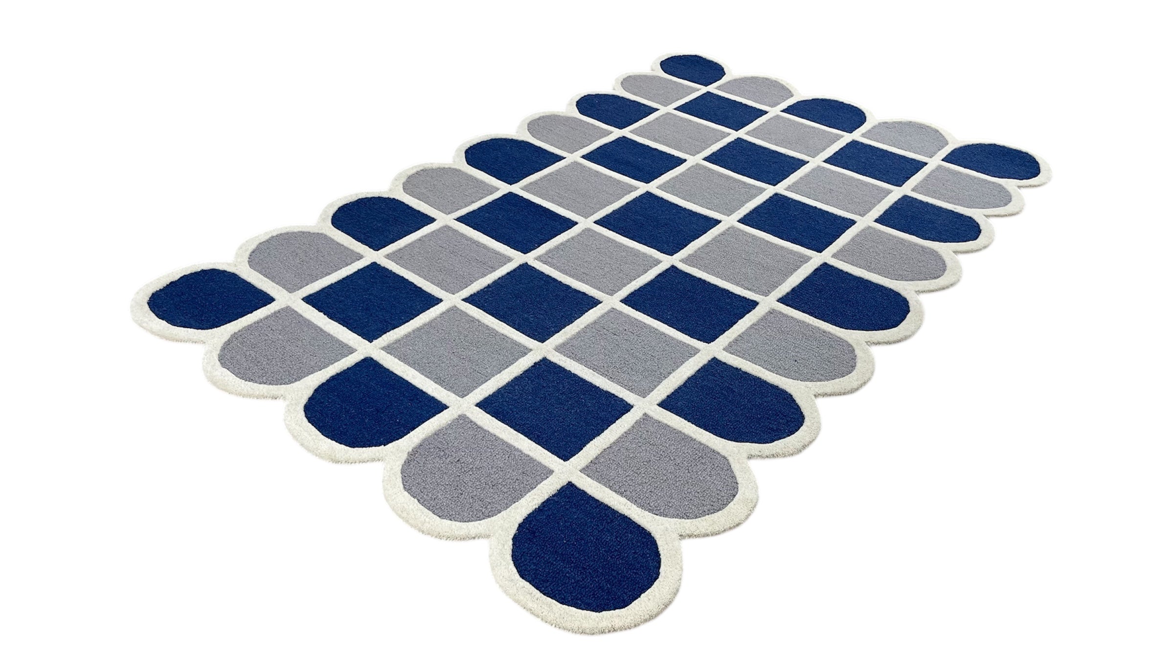 Selena Checkered Scalloped Hand Tufted Wool Rug Blue