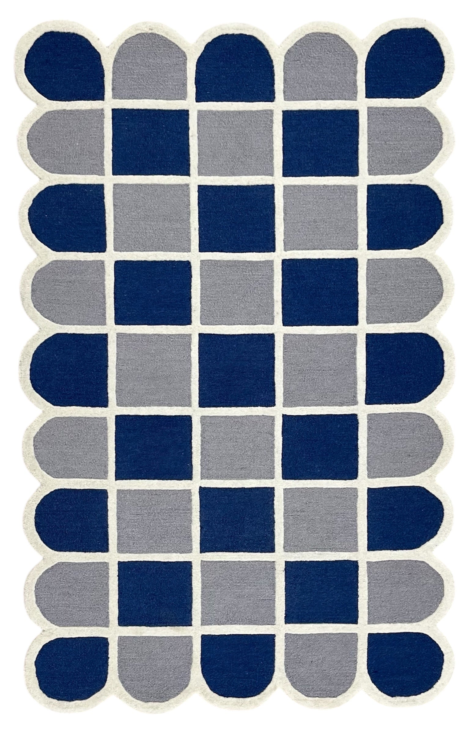 Selena Checkered Scalloped Hand Tufted Wool Rug Blue