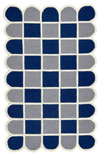 Selena Checkered Scalloped Hand Tufted Wool Rug Blue