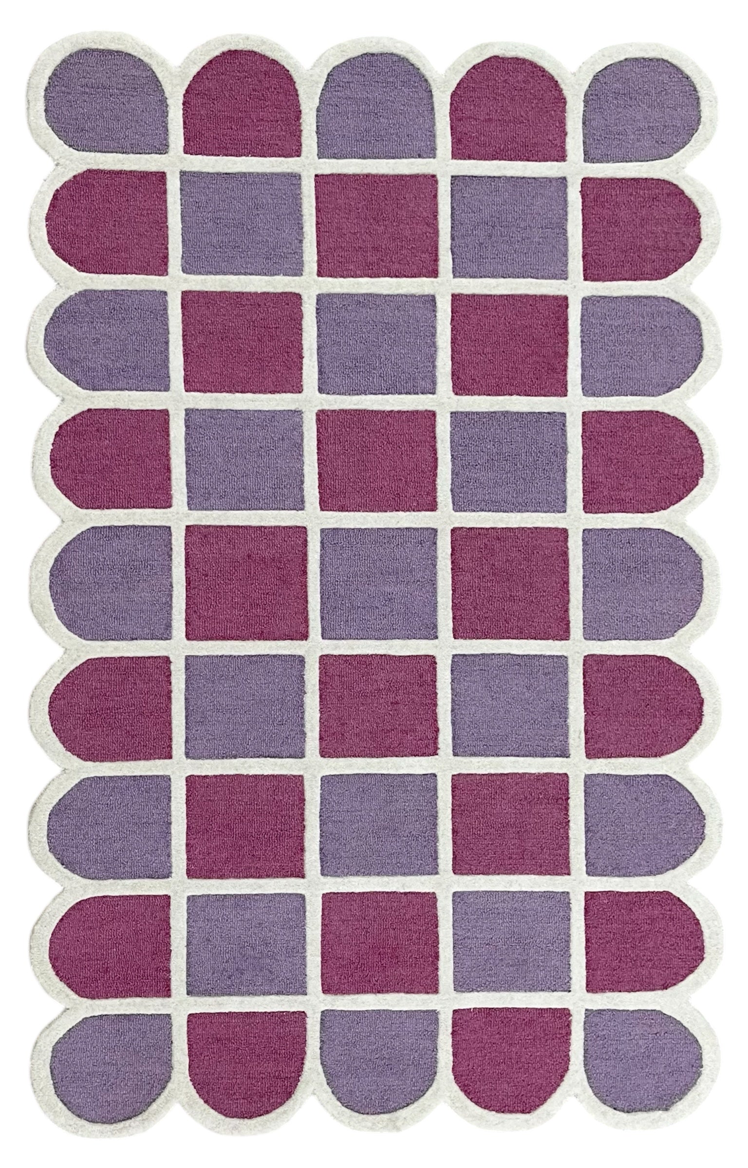 Selena Checkered Scalloped Hand Tufted Wool Rug Pink