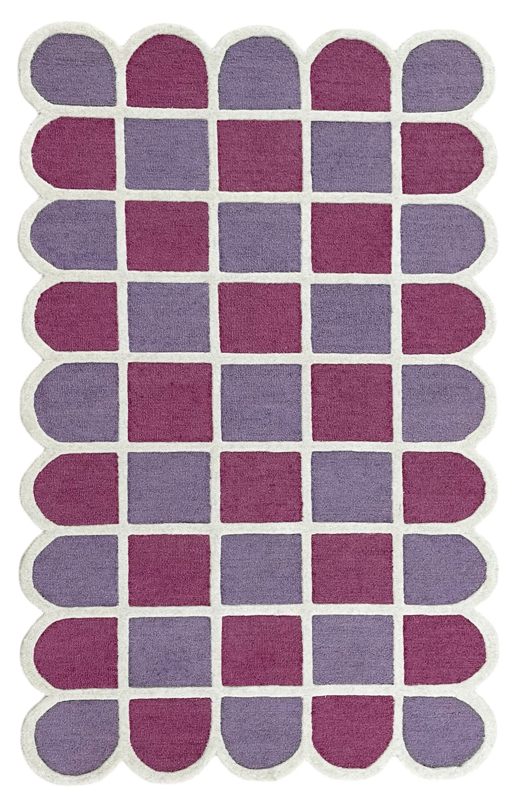 Selena Checkered Scalloped Hand Tufted Wool Rug Pink