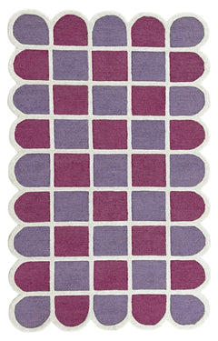 Selena Checkered Scalloped Hand Tufted Wool Rug Pink