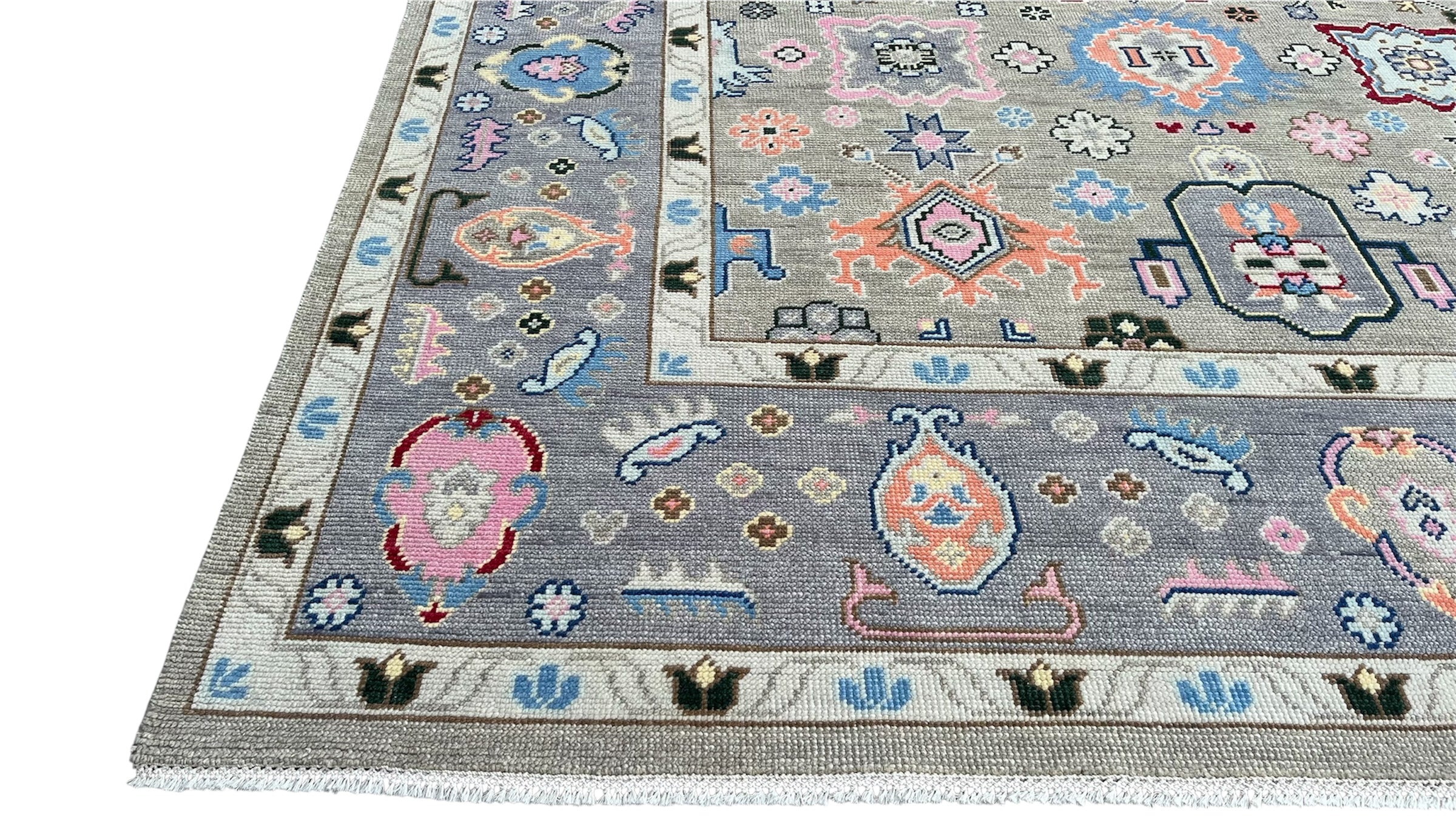 Sultan Traditional Hand Knotted Wool Rug Ash Grey