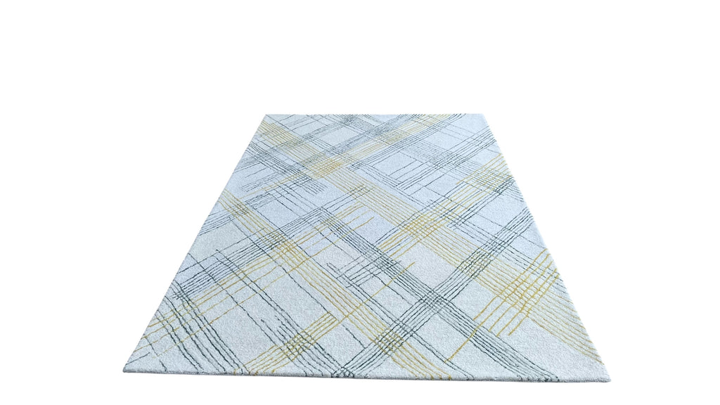 Tartan High Traffic Loop Hand Tufted Wool Rug Yellow