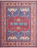 Tribal Kazak Geometric Hand-Knotted Wool Rug – Royal Blue Terracotta Medallion Rug