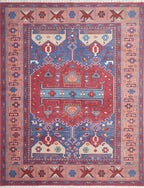 Tribal Kazak Geometric Hand-Knotted Wool Rug – Royal Blue Terracotta Medallion Rug