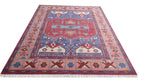 Tribal Kazak Geometric Hand-Knotted Wool Rug – Royal Blue Terracotta Medallion Rug