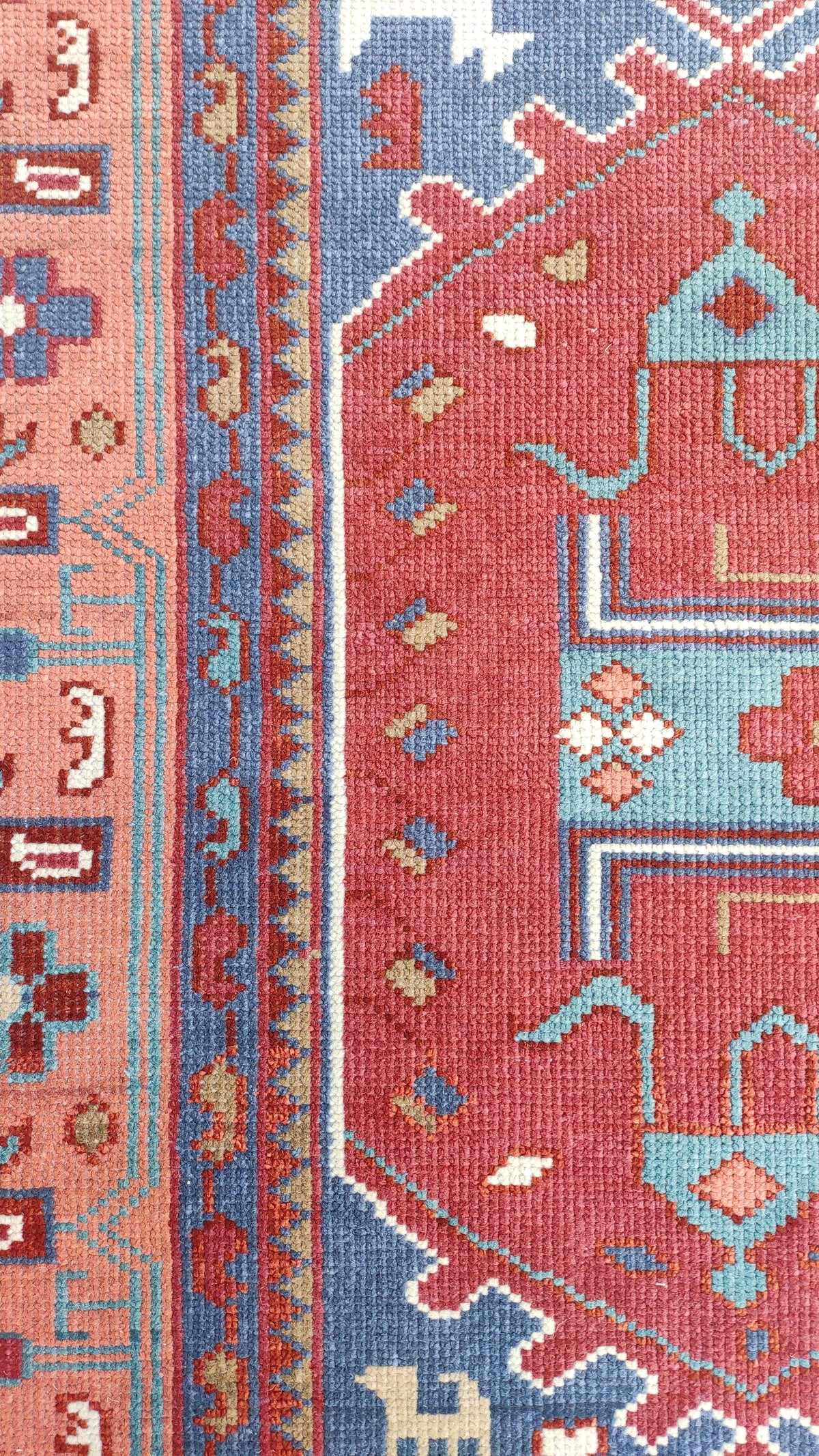 Tribal Kazak Geometric Hand-Knotted Wool Rug – Royal Blue Terracotta Medallion Rug